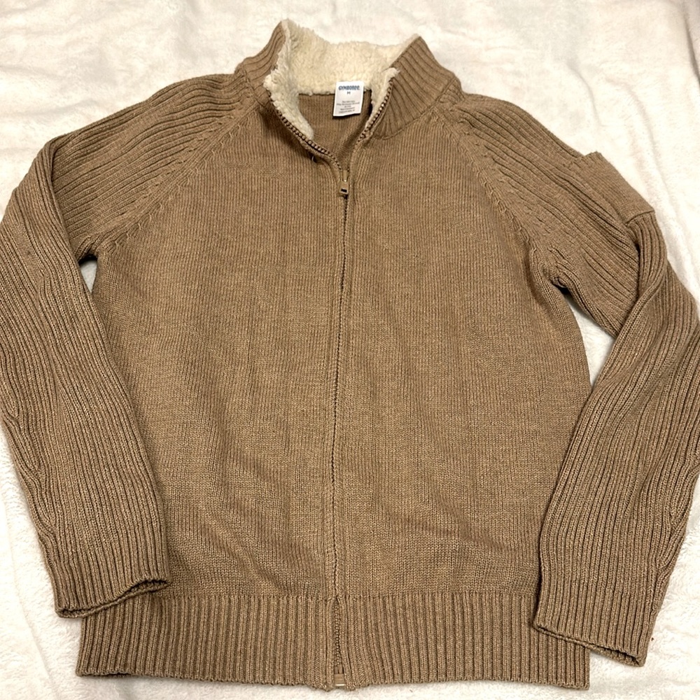 GYMBOREE 2009 MOUNTAIN LODGE KHAKI ZIP CARDIGAN SWEATER 7 8 LIKE NEW